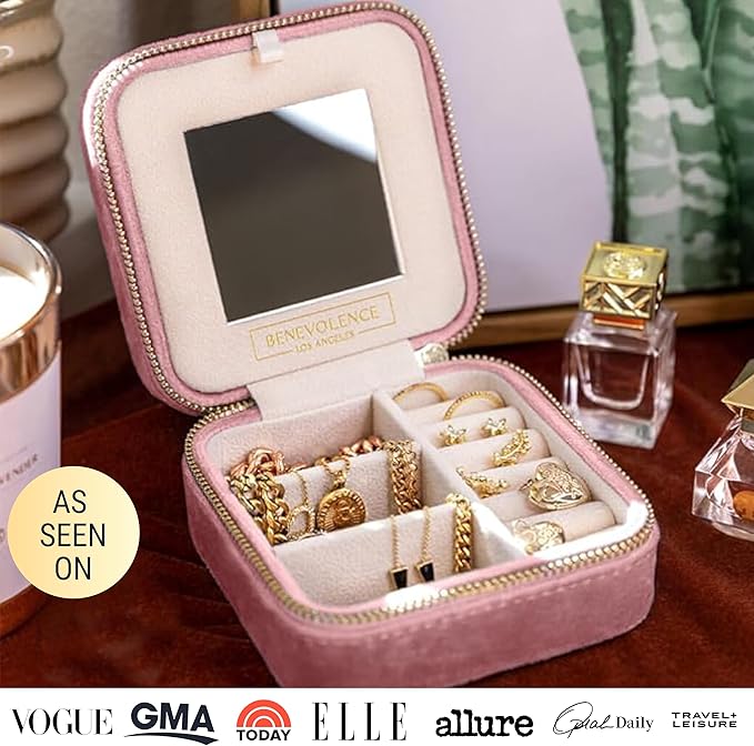 Benevolence LA Plush Velvet Jewelry Box | Travel Jewelry Case Organizer with Mirror | Featured in Oprah's Favorite Things | B