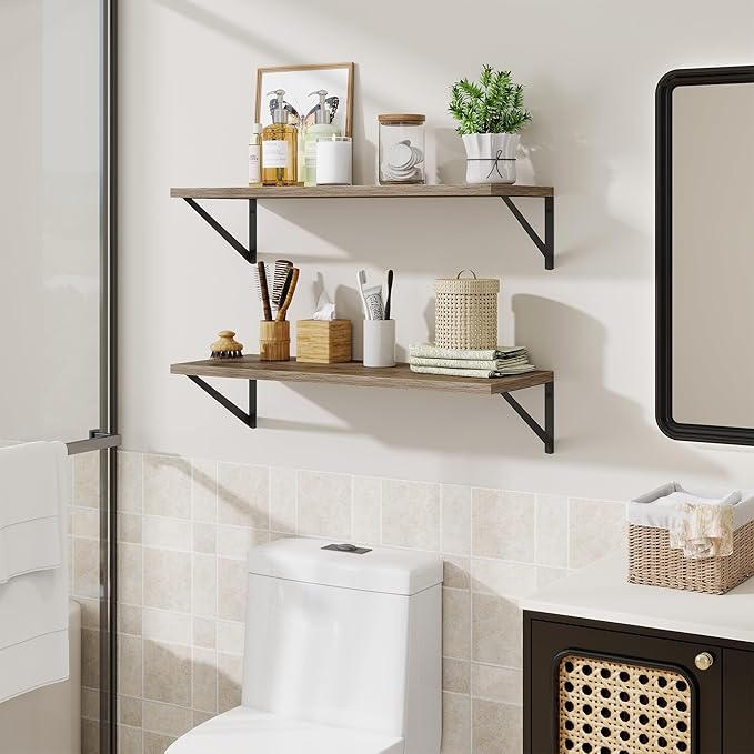 Deep Floating Shelves for Wall,30" Wx10 D Wood Floating Shelf Set of 2,Sturdy Metal Bracket Wide Display & Storage,Wall Mount