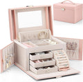 Vlando Jewelry Box Organizer for Girls Women, Large Baroque Jewelry Holder Organizer with Mirror, 3 Drawers for Bracelets, Ea