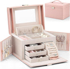 Vlando Jewelry Box Organizer for Girls Women, Large Baroque Jewelry Holder Organizer with Mirror, 3 Drawers for Bracelets, Ea