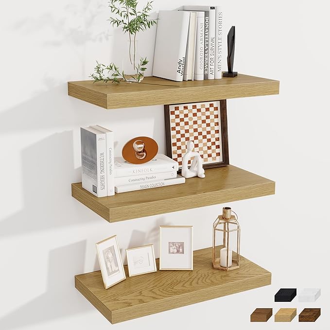 Fun Memories 24 x 12 Inch Deep Floating Shelves, 12 Inch Deep Rustic Wooden Book Shelf, Extra Deeper & Thicker Hanging Shelve