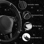 Road Comforts Leather Steering Wheel Cover - Made with PVC Leather - Anti-Slip, Universal Fit 14 1/2 inches to 15 inches - Bl