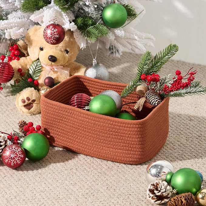 MiniArk Small Storage Baskets for Organizing | Closet Organizer Bins | Shelf Toy Basket | Woven Rope Baskets | Cube Decorativ