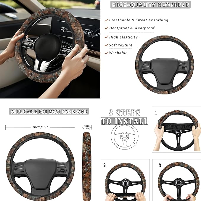Camouflage Hunting Deer 13 Pack Car Seat Cover Set for Front and Rear, Auto Interior Accessories Full Set for Women Men Car Seat Protective Covers Universal Fits for Most Vehicles