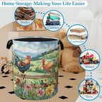Rooster Laundry Hamper Farm Floral Laundry Basket Collapsible Portable Clothes Toy Storage Bin for Bathroom Bedroom Room Deco