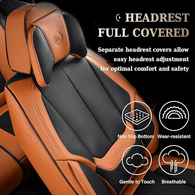Coverado Universal Seat Covers Full Set, 5 Seats Universal Seat Covers for Cars, Waterproof Nappa Leather Car Seat Covers wit