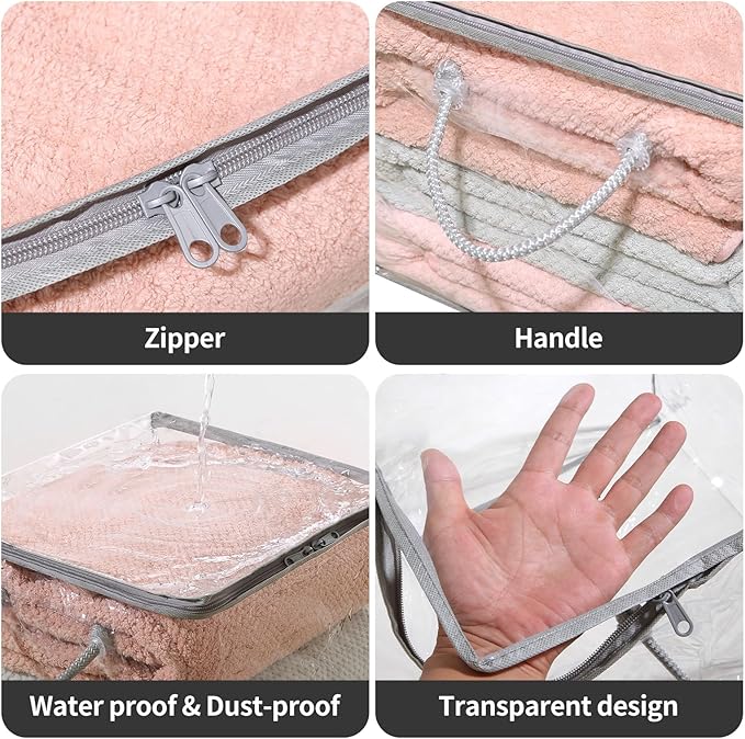 10 PCS Clear Zippered Storage Bags with Handles,Sweater Storage with Two-way Zipper,Foldable Closet Organizer Bed Sheet Organ