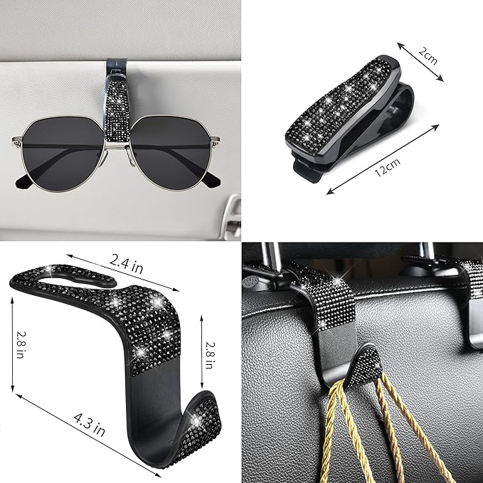 CAR PASS 11 PCS Bling Diamond Car Accessories for Women, Sparkly Rhinestone Steering Wheel Cover, Bling Seat Belt Cushion, Gl