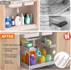 Expandable Under Sink Organizers and Storage,Width Adjustable (14.9-23.6IN),No Drill 2-Tier Pull Out Under Cabinet Organizer 