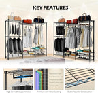KAXIWEI Portable Closet Wardrobe – Heavy-Duty Freestanding Clothes Rack with 4 Hanging Rods & 8 Shelves, Adjustable Clothing 