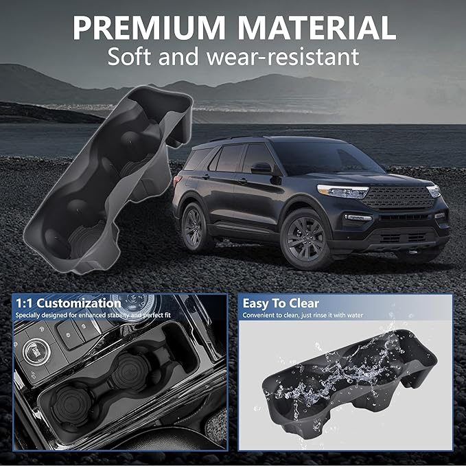 Cup Holder Inserts for Ford Explorer 2020-2024 Accessories, Non-Slip Silicone Center Console Protector Organizer to Prevent Spills & Scratches for Explorer Interior Accessories