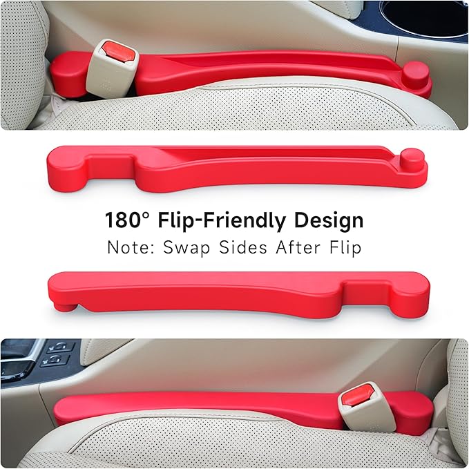 Car Seat Gap Filler Set of 2, 3IN1 Seat Side Gap Filler Plug with Storage Slot & Hook Function, Soft Foam Universal Fit Car SUV Truck Fill Gap Between Seats Console Organizer（Standard Red）