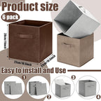 Karenhi 11" x 10. 5" x 10. 5" Brown Gray Storage Cube, 6 Pack Fabric Cube Storage Bins Organizer Box, Collapsible Baskets wit