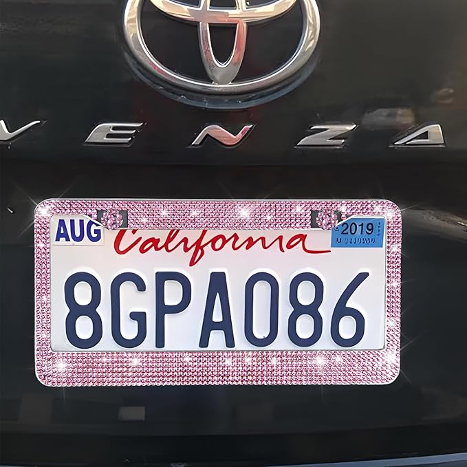 CAR PASS 30 PCS Bling Pink Car Set for Women, Bling Steering Wheel Covers Set 15 Inch, Shining Rhinestone License Plate Frame, Sparkly Diamond Phone Holder, Cute Interior Set Decorations, Pink Diamond