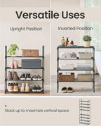 SONGMICS Shoe Rack, 4-Tier Shoe Organizer, Metal Storage Shelf, Upright or Upside Down, for 10-15 Pairs, Stackable, for Entry