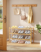 Kitsure Bamboo Wooden Shoe Rack for Closet - Stackable Shoe Organizer with Modular Structure, Space-Saving Shoe Shelf for Ent