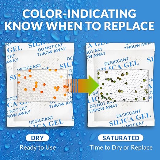 Silica Gel Packets 5 Gram 150 Pack, Color-Indicating Rechargeable Desiccant Packs Moisture Absorber for Food Storage, Electro