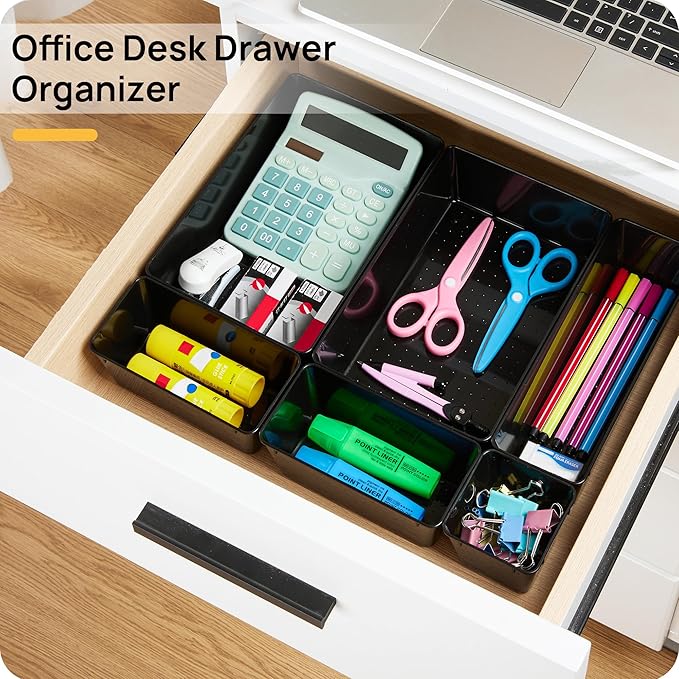 Vtopmart 25 PCS Office Desk Drawer Organizers Set, 4-Size Versatile Plastic Drawer Organizer Trays, Storage Bins for Desk Acc