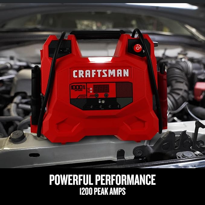 CRAFTSMAN 1000A Car Battery Jump Starter and Portable Power Station, 3-in-1 Solution, 12V DC and 2.4A USB Charging, for 12V