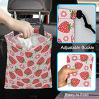 Car Trash Bag Strawberry Flower Car Garbage Bag Hanging Car Trash Can for Back Seat with Drawstring