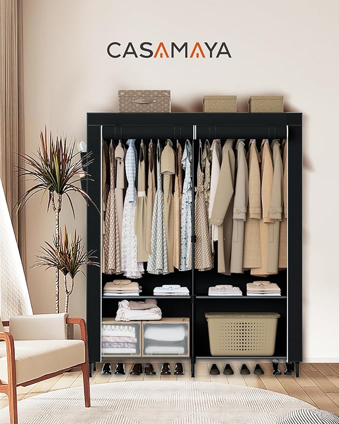 CASAMAYA Portable Closet, 54.3 Inch Large Capacity Wardrobe Closet with Cover, Clothes Storage Organizer with Shelves and 2 H