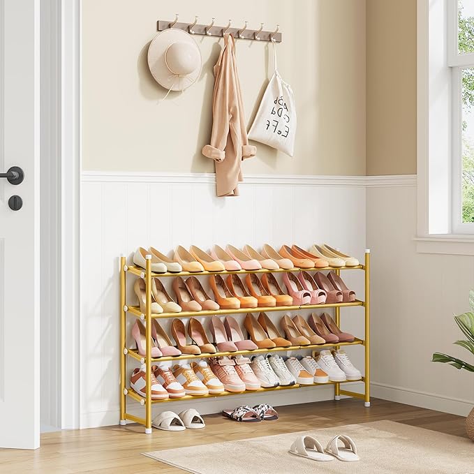 Tajsoon Expandable Shoe Rack for Closet 4 Tier, 29“-41“Adjustable & Stackable Shoe Shelf Storage, Metal Shoe Rack Organizer f