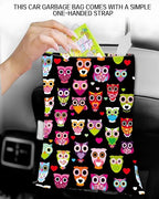 Car Garbage Can, Hanging Trash Can for Vehicle, Cute Back Seat Organizer with Colorful Owls