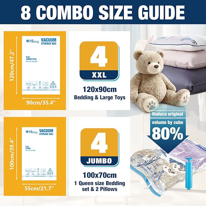 Vacuum Storage Bags Jumbo and XXL, Extra Large Vacuum Seal Bags for Bedding Blankets Comforters Clothing (3J+3XXL)