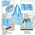 VENO 2-4 Pack Reusable Grocery shopping Bags, Medium Tote Bag w/Handle Hard Bottom, Heavy Duty, Foldable Carrier