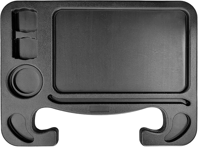 4 in 1 Car Steering Wheel Tray, Multipurpose Steering Wheel Desk with Cup & Dual Sauce Dip Holder, Spacious Car Food Tray with Tablet Slot for Eating Drinking Working