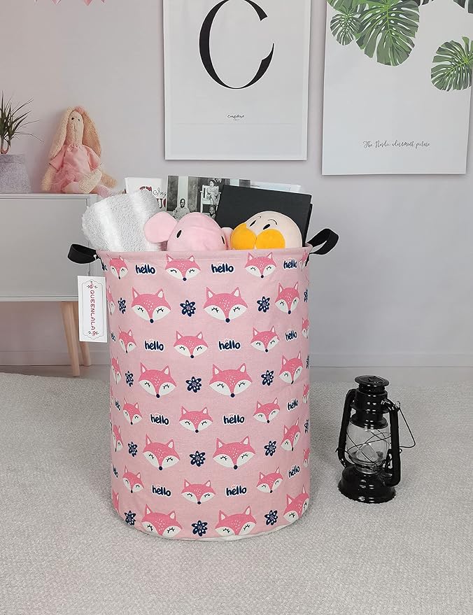 QUEENLALA Large Storage Basket,Laundry Hamper/Bathroom/Home Decor/Collapsible Round Storage Bin,Boys and Girls Hamper/Boxes/C