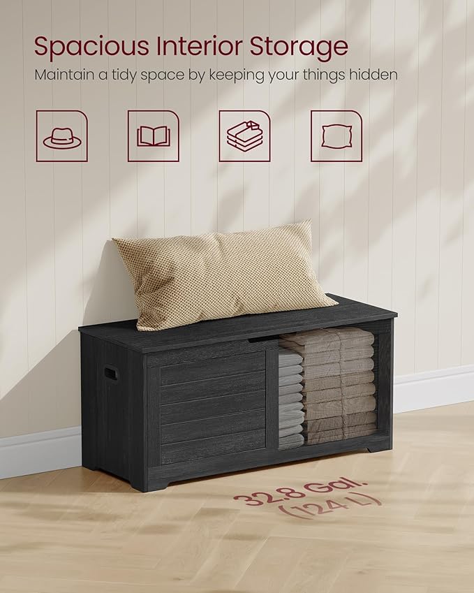 VASAGLE Storage Chest, Storage Bench with 2 Safety Hinges, Farmhouse Style, 15.7 x 39.4 x 18.1 Inches, for Entryway, Bedroom,
