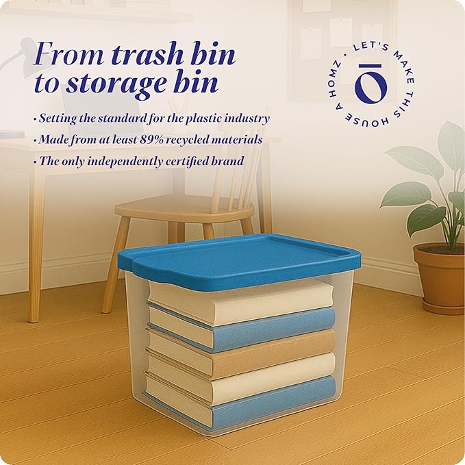 HOMZ 2-Pack Snaplock, Large Clear Plastic Storage Organizer Bins w/Lids, 56 Quart, Blue - Stackable Container Boxes for Bedro