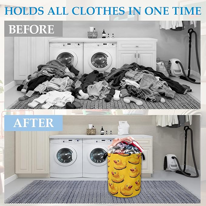 Cute Yellow Ducks Laundry Basket Collapsible Laundry Hamper Oxford Storage Bin for Clothes Storage, Toy Organizer, Books and 