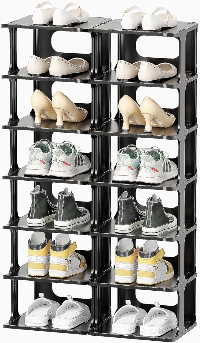 HAIXIN 14 Tier Vertical Black Shoe Rack for Front Door Entrance - Tall Shoe Organizer for Small Spaces, Closet Narrow Small S