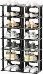 HAIXIN 14 Tier Vertical Black Shoe Rack for Front Door Entrance - Tall Shoe Organizer for Small Spaces, Closet Narrow Small S