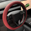 PINCTROT Nappa Leather Steering Wheel Cover for Tesla Model Y/3 Highland/Juniper, D Shaped 14 Inch Small Sized with Breathabl