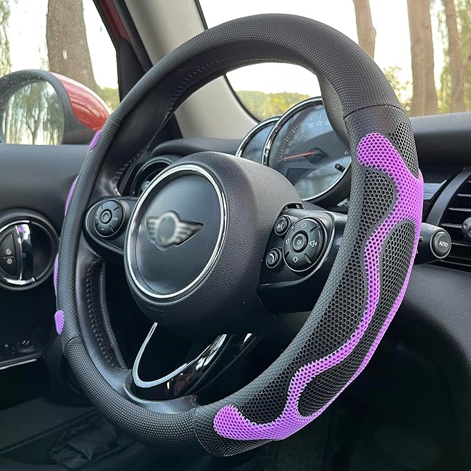 PINCTROT Large Size Comfy Grip Steering Wheel Cover, Anti-Slip Design, 15.5-15.75 Inch(Silicone Purple)