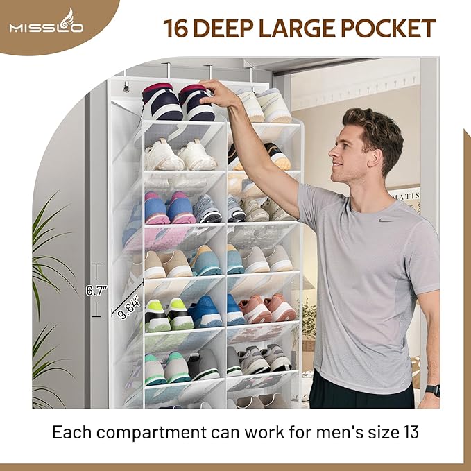 MISSLO 24 Pairs Over the Door Shoe Organizer Breathable Mesh Hanging Shoe Rack for Closet Storage with Wide Deep Pockets 8 Ti