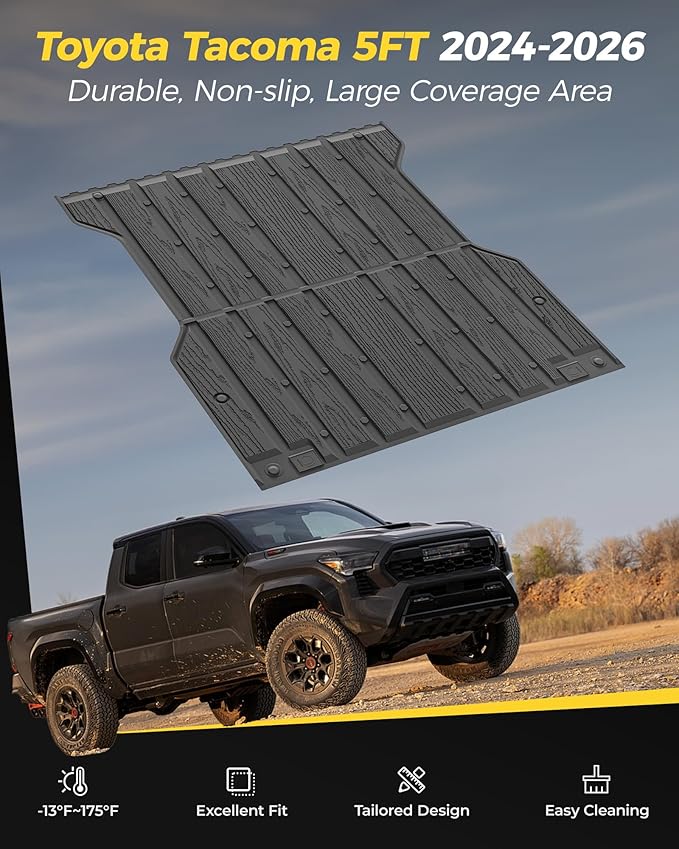 3W Truck Bed Mat for Toyota Tacoma 2024-2026, Heavy Duty Tacoma Accessories TPE Truck Bed Liner, All Weather Pickup Truck Bed Protection(Only Fit 5ft/5' Short Bed)