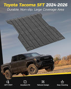 3W Truck Bed Mat for Toyota Tacoma 2024-2026, Heavy Duty Tacoma Accessories TPE Truck Bed Liner, All Weather Pickup Truck Bed Protection(Only Fit 5ft/5' Short Bed)