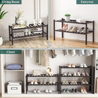Smiry Shoe Rack, 2 Tier Bamboo Shoe Organizer, Stackable Free Standing Wooden Shoe Storage Shelf for Closet, Entryway, Front 