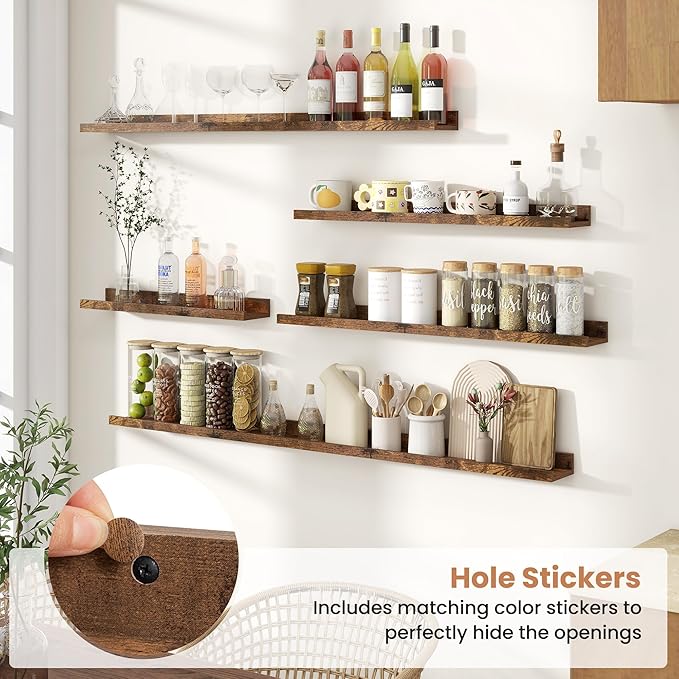 Fun Memories Picture Ledge Shelves Set of 2, 55 Inch Rustic Wall Mounted Floating Shelves with Lip for Home Storage and Décor
