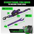 Rhino USA Retractable Ratchet Straps (2-Pack) - 1 Inch x 10 Feet (1,209lb Break Strength) - Auto Self Retracting Tie Down Straps for Truck, Cargo Trailer, Motorcycle, ATV, UTV - Purple