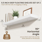 32 Inch Floating Shelves | 6.5 Inch Deep White Floating Shelves Set of 2 | 32" W x 6.5" D Rustic White Wood Wall Shelves with