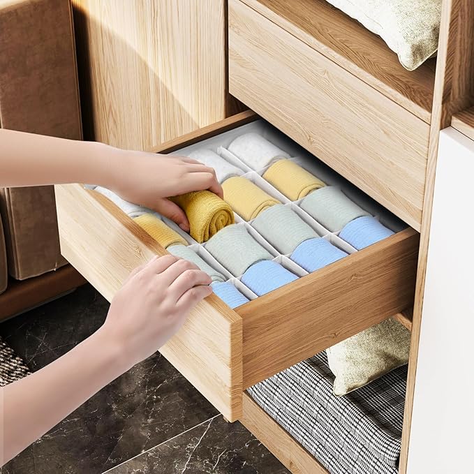 Joyoldelf Sock Drawer Organizer Divider, 16-Cell Underwear Organizers and Storage Fabric Drawer Organizer for Socks, Lingerie
