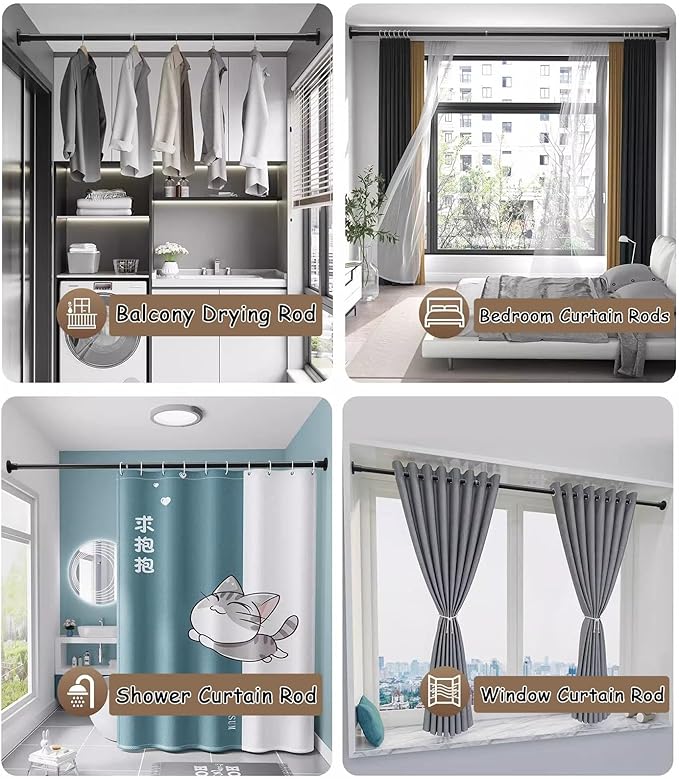 Closet Rod Heavy Duty Closet Poles for Hanging Clothes, Drilling Clothes Rail Extendable, Wall Mount Permanent Curtain Rods H