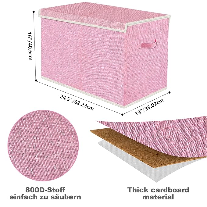 VERONLY Large Collapsible Toy Storage Box with Lid & Handles - Kids Organizer Chest for Toys, Clothes, Blankets (Pink, Nurser