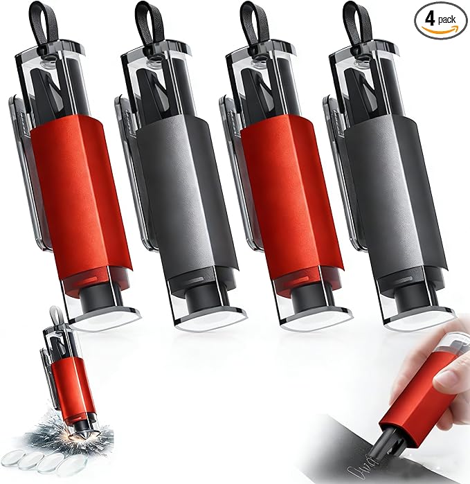 Car Window Breaker & Seatbelt Cutter, Japan-Seki Vacuum Heat-Treated Stainless Steel Spring Loaded Safety Hammer, Underwater 