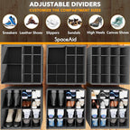 SpaceAid Shoe Organizer for Closet, 2 Pack Foldable Shoe Storage Containers Baskets Boxes Bins w/Adjustable Dividers, Fits 16